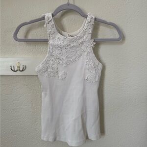 Anthropologie White Lace Embellished Tank Top
